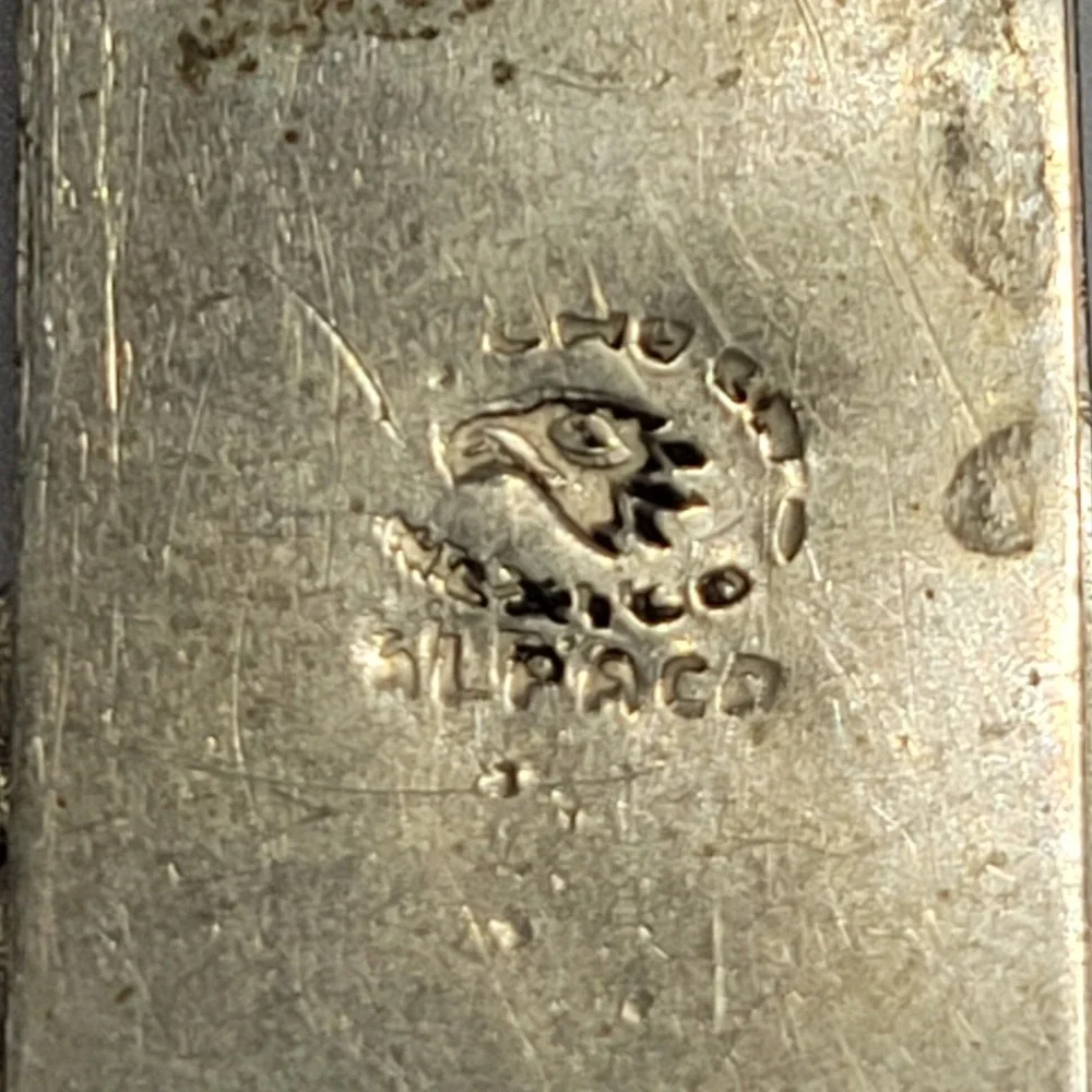 Vintage Mexico Alpaca Silver Money Clip Aztec Mayan Sun Stone Deity Warrior 18g